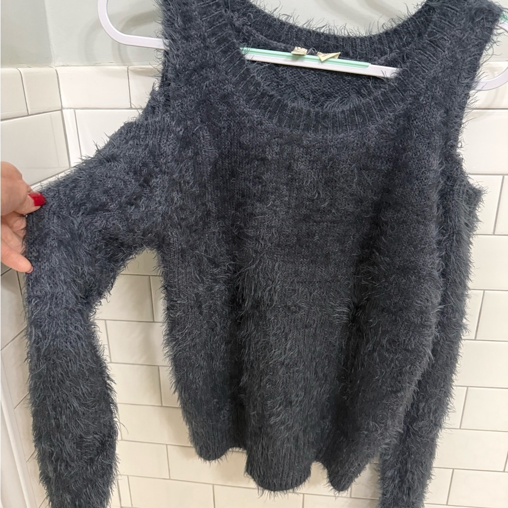 Moth - Charcoal "Cold-Shoulder" Fuzzy Sweater - M
